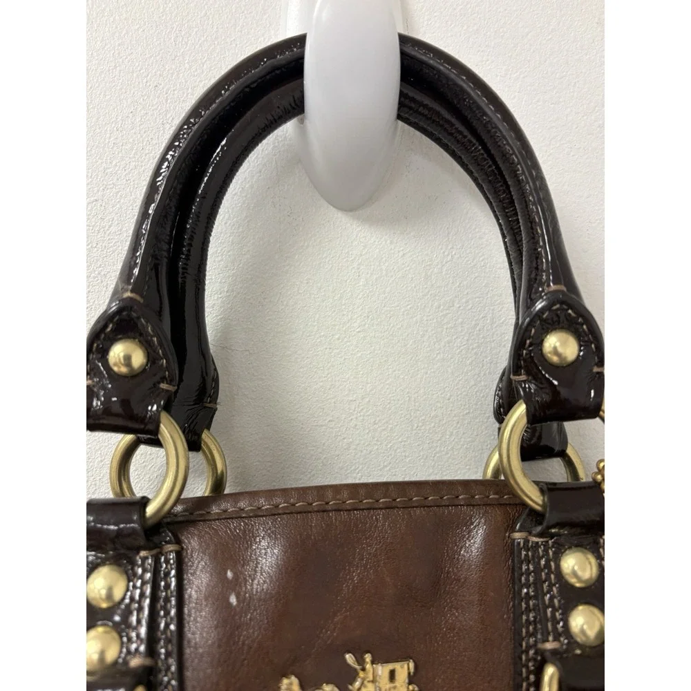 Coach Madison Sabrina Satchel Chocolate Brown Op Art Signature Shoulder Bag